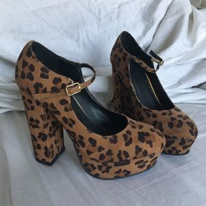 Cheetah Platform Mary Jane Heels
